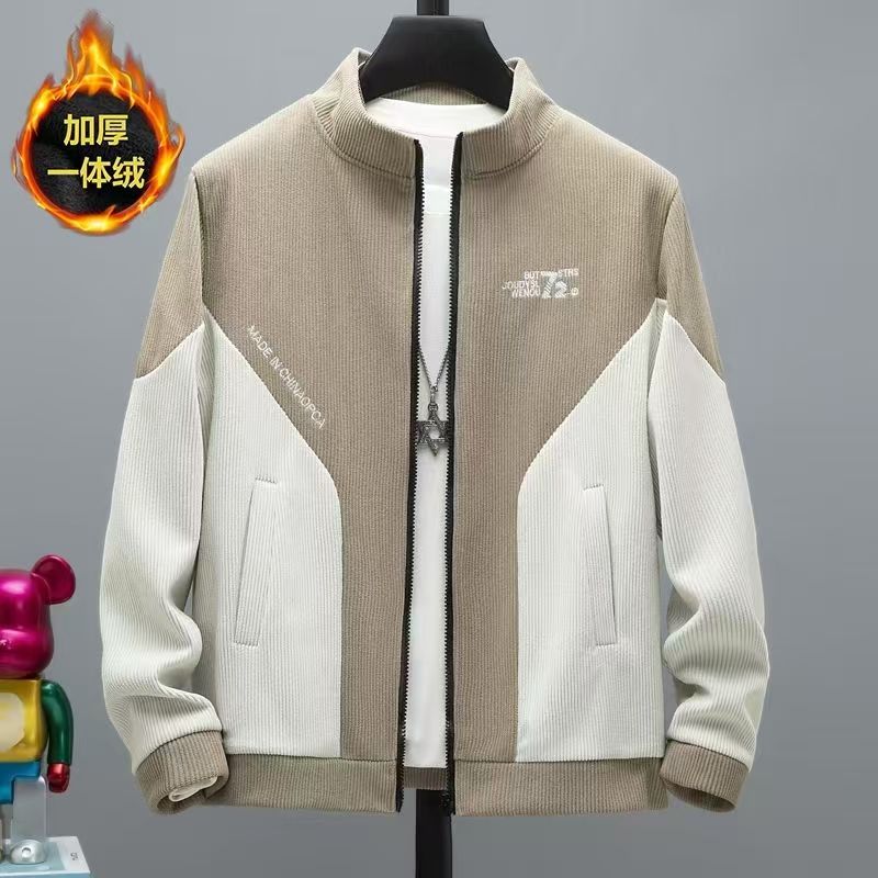 男士夹克秋冬新款韩版修身时尚休闲立领拼色百搭潮流轻奢青年外套