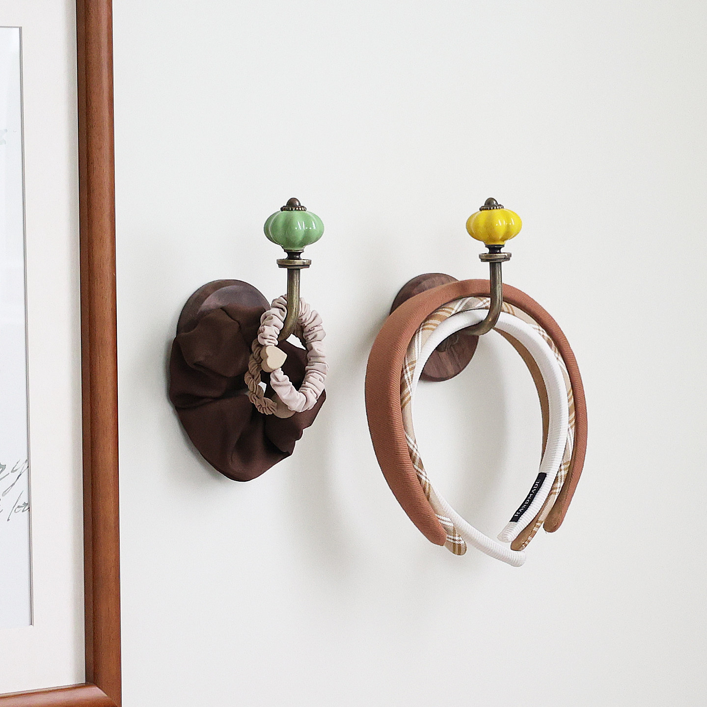 美式复古胡桃木发圈头饰发箍收纳挂钩挂衣钩子免打孔窗帘挂钩法式