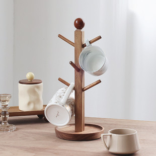 实木杯架家用水杯沥水倒挂架玄关钥匙首饰品手串收纳架奶油中古风