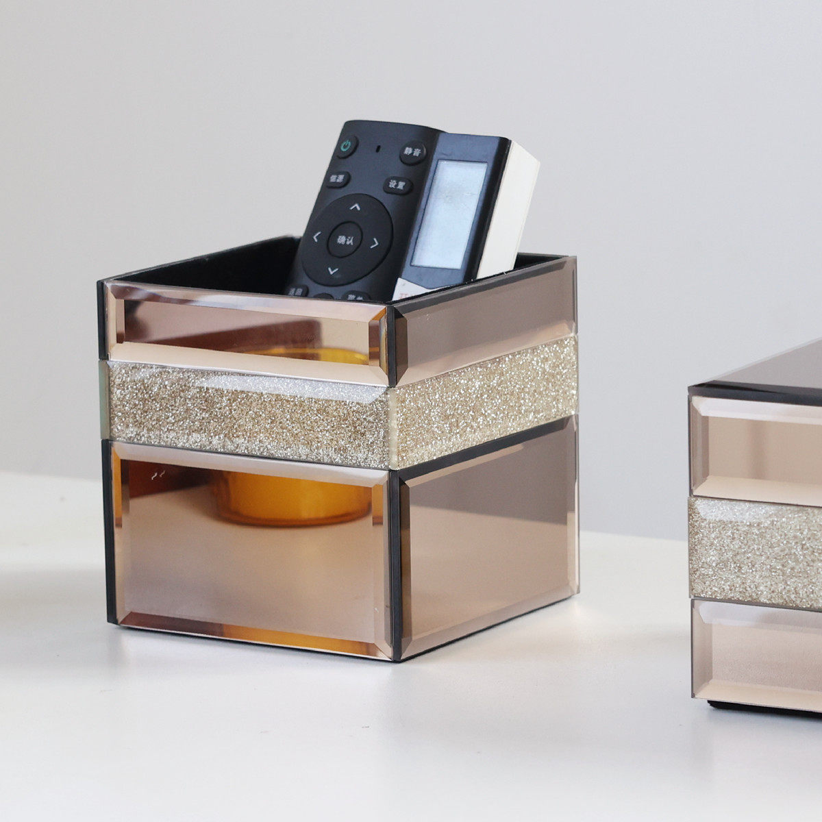 客厅电视空调遥控器收纳盒轻奢高档创意高颜值笔筒化妆刷梳子收纳