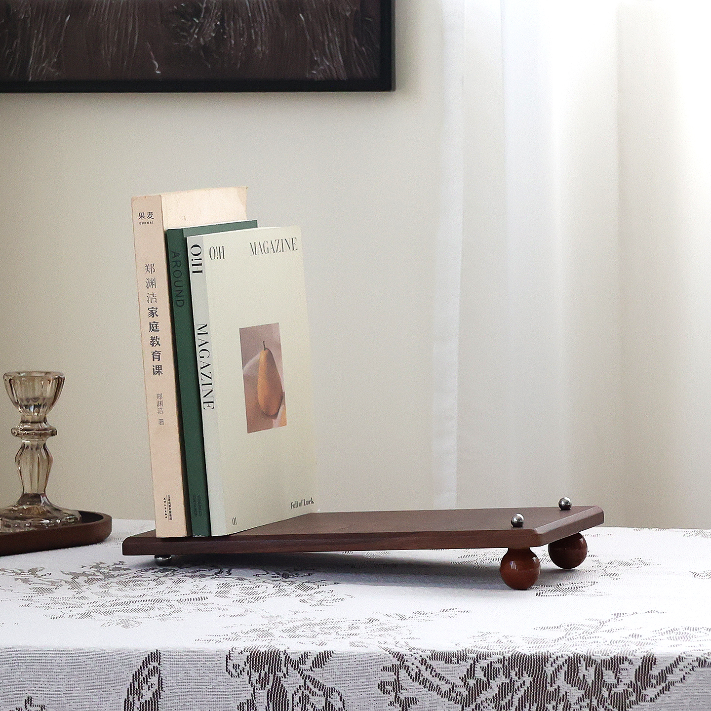 胡桃木桌面书架桌上书立书本课本收纳置物架实木创意高级感中古风