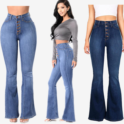 2022 Fashion elastic jeans women ladies jeans pants 女微喇裤