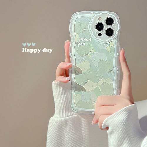 油画绿爱心适用iphone苹果手机壳波浪xr女xs透明promax