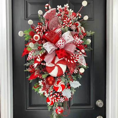 Christmas Wreath Candy Cane Artificial Wreath Window