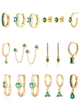 CRMYA Gold plated Green Earrings For Women Girls Hoop Round