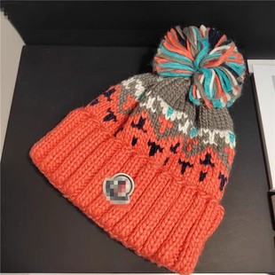 Hat 欧美时尚 Knit 保暖M毛球毛线帽针织帽护耳冷帽女 Beanie Warm