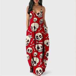 2023 Summer New Women Dresses Long Beach Skirt Skull 3D