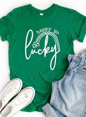 St Patricks Day Woman Tshirts Happy Go Lucky Graphic Tees Me