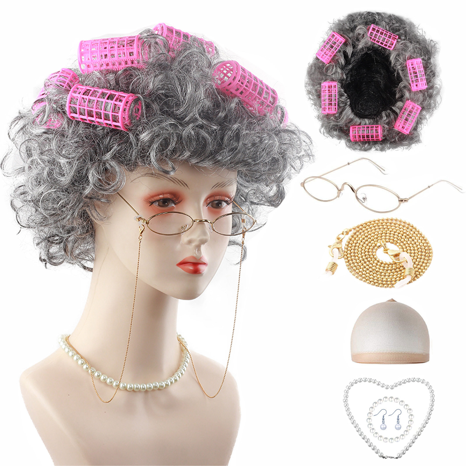 100天儿童搞笑老奶奶假发