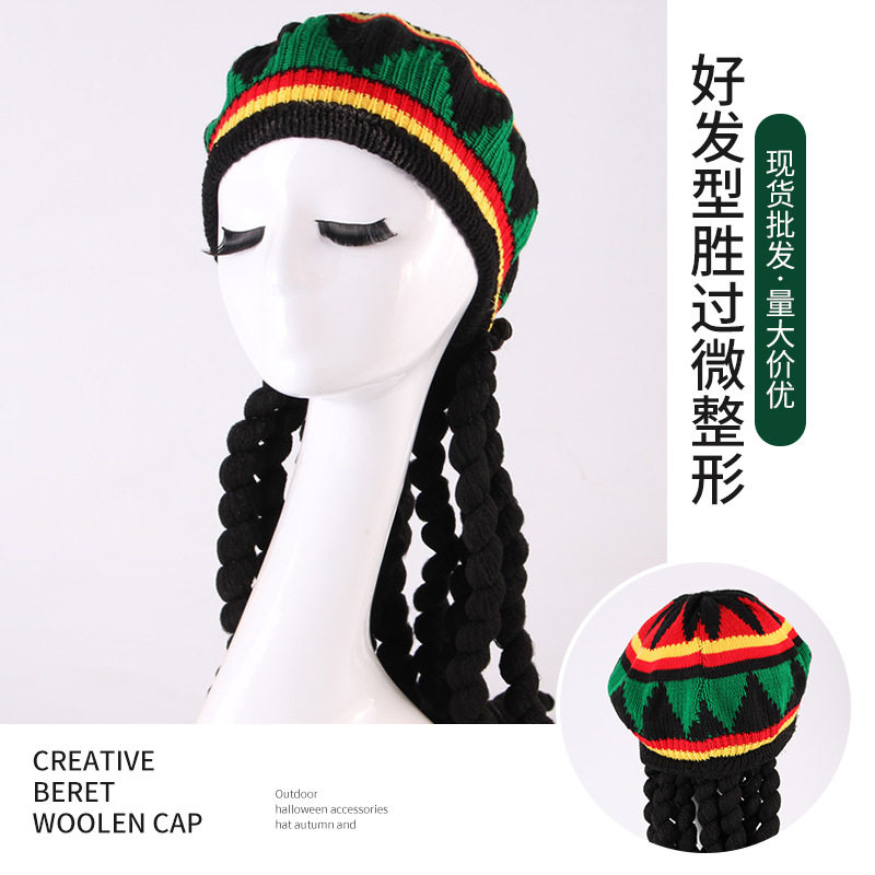 创意款贝雷帽女秋冬脏辫配饰