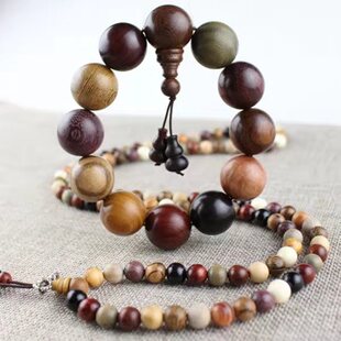 檀木佛珠手串多宝珠沉香彩珠多宝串貔貅木质手串念珠文玩核桃黑檀