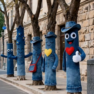 2026马年大树穿毛衣装饰冬季牛仔风编织毛线衣地铁毛绒抱抱柱定制