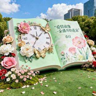 创意花朵时钟书本艺术景观装置户外装饰景区书本造型美陈摆件