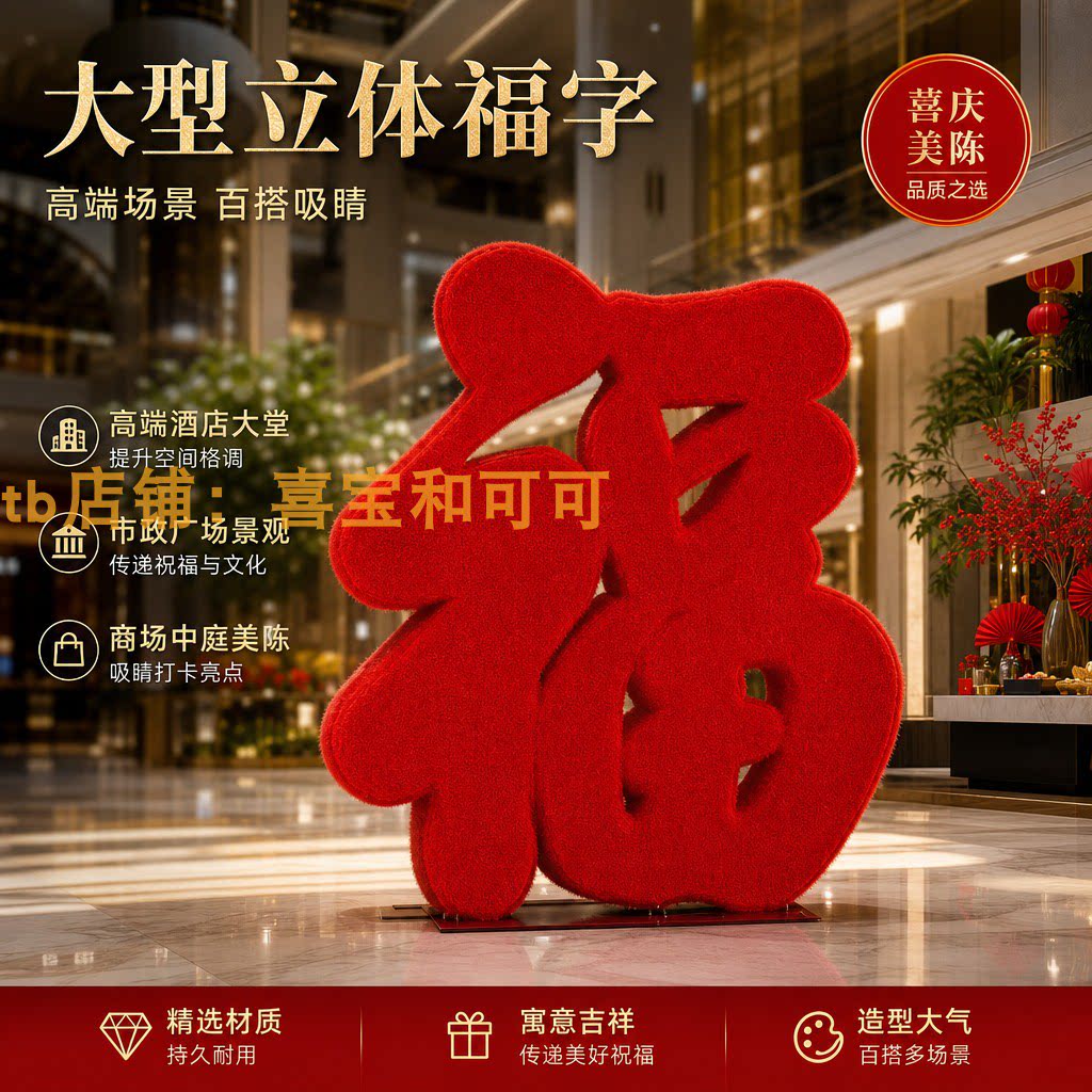 国庆立体福字泡雕摆件商场酒店大堂商业街广场新年抱抱福打卡装置