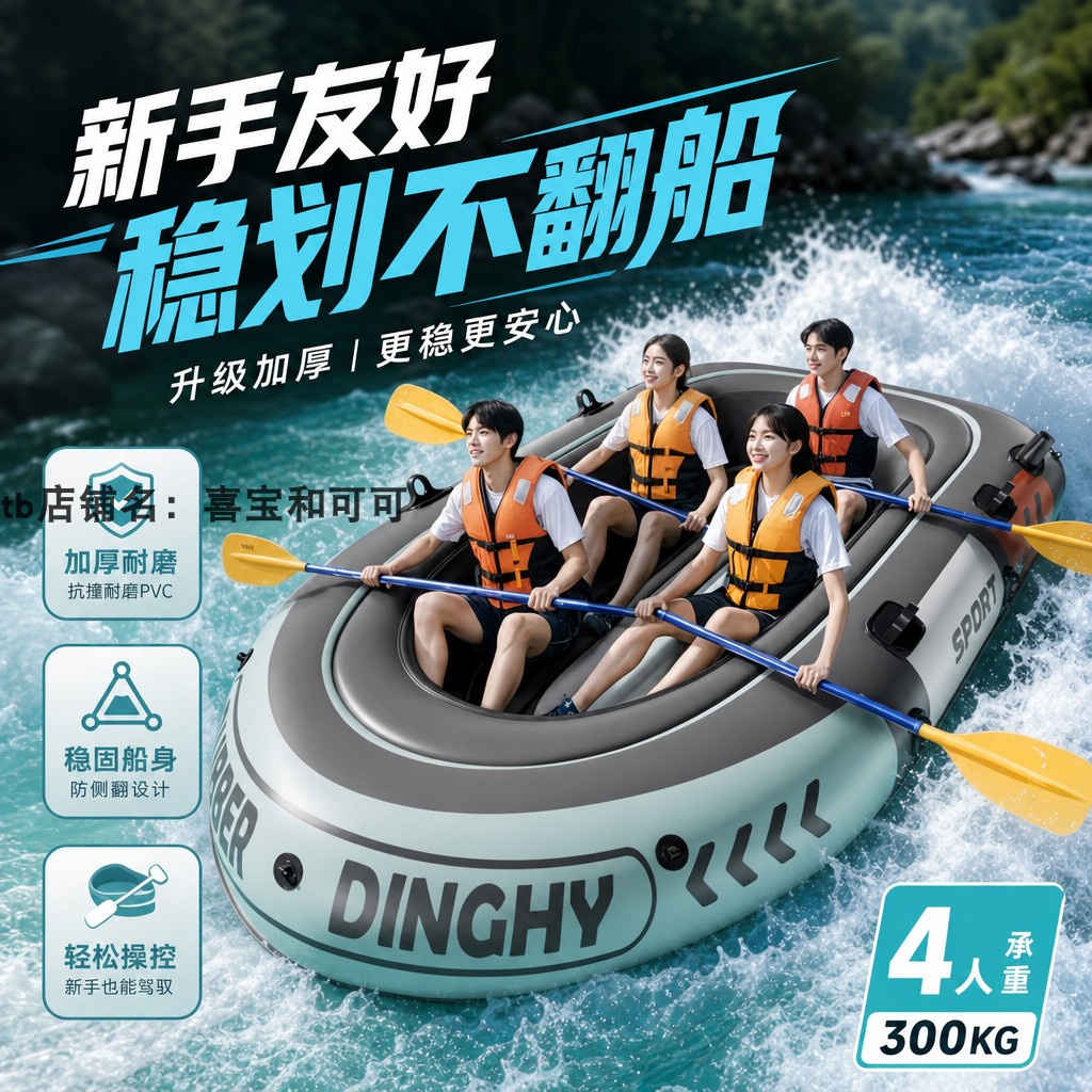 户外漂流钓鱼充气船加厚pvc耐磨皮划艇便携折叠水上休闲橡皮艇