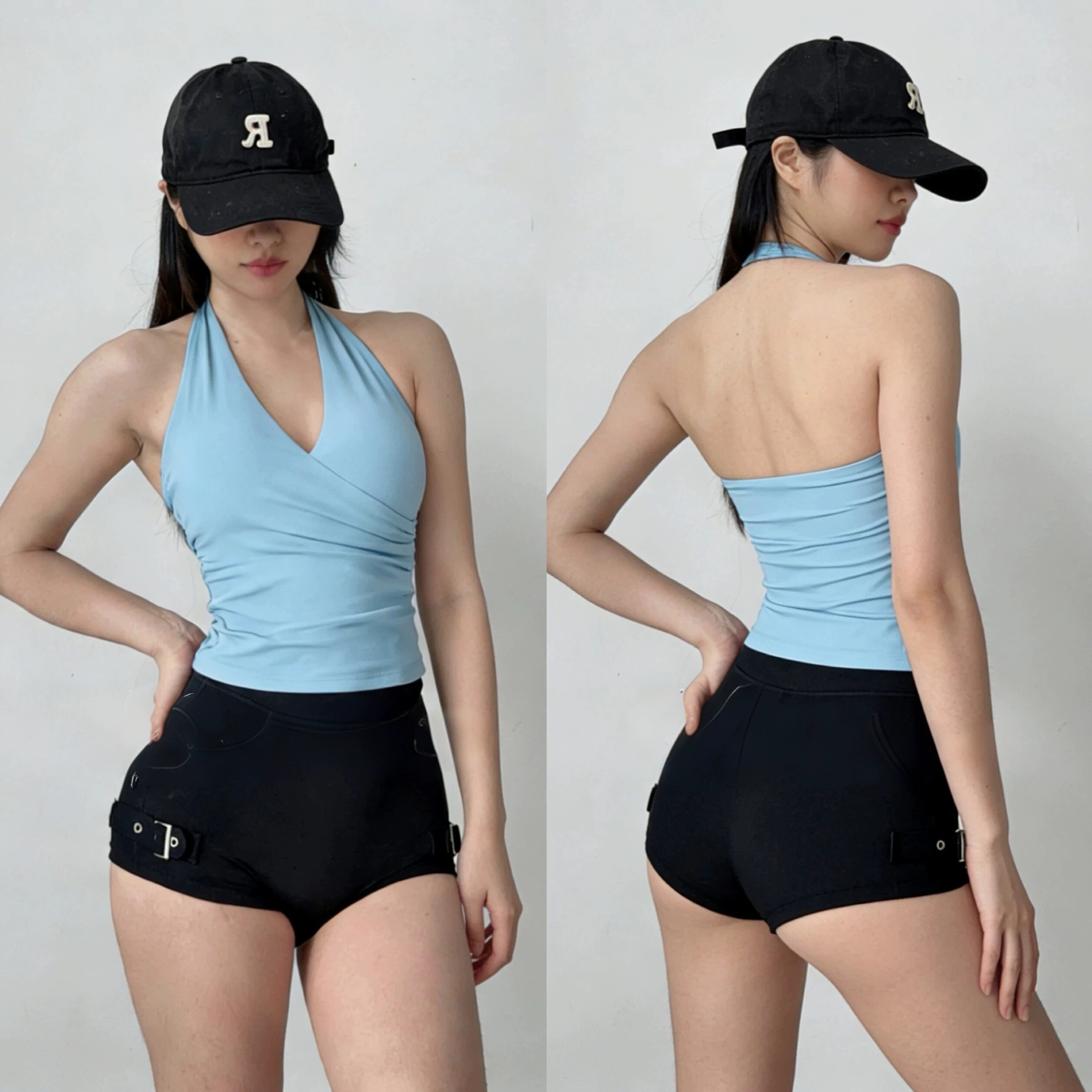 性感挂脖V领运动背心女紧身显瘦聚拢美背文胸速干瑜伽健身上衣