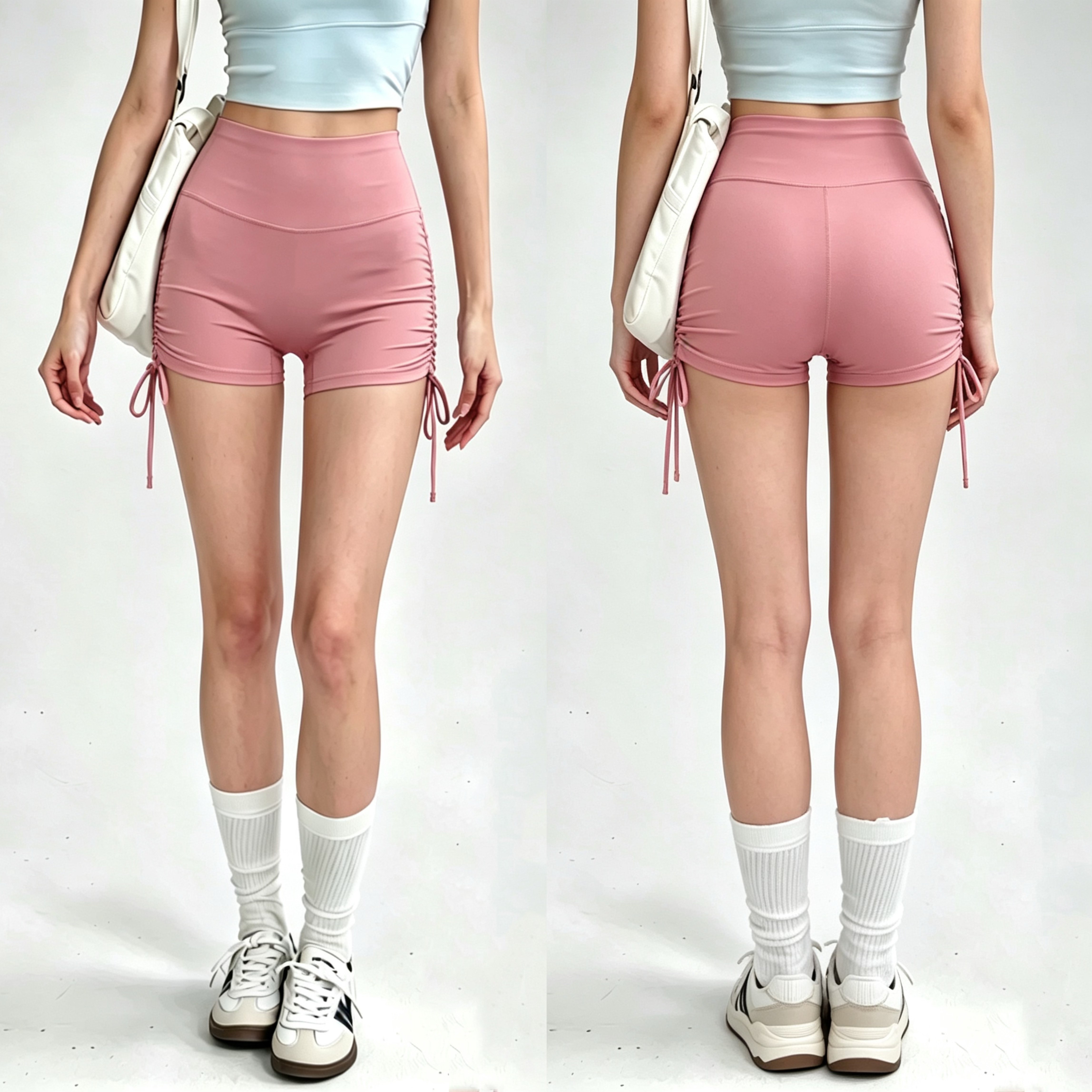 新款抽绳瑜伽短裤女夏欧美提臀健身训练外穿跑步三分运动热裤