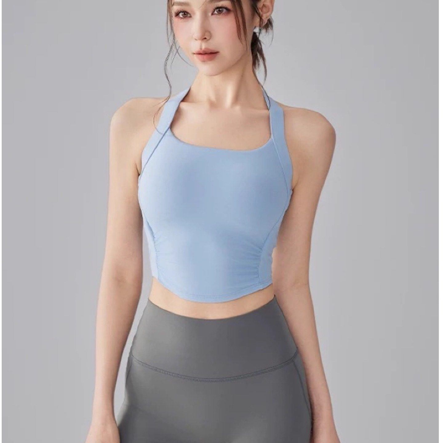 一体固定式胸垫挂脖抹胸式文胸瑜伽普拉提运动内衣外穿美背背心女