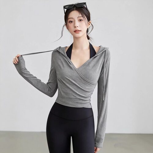 秋冬款连帽瑜伽罩衫女运动健身衣