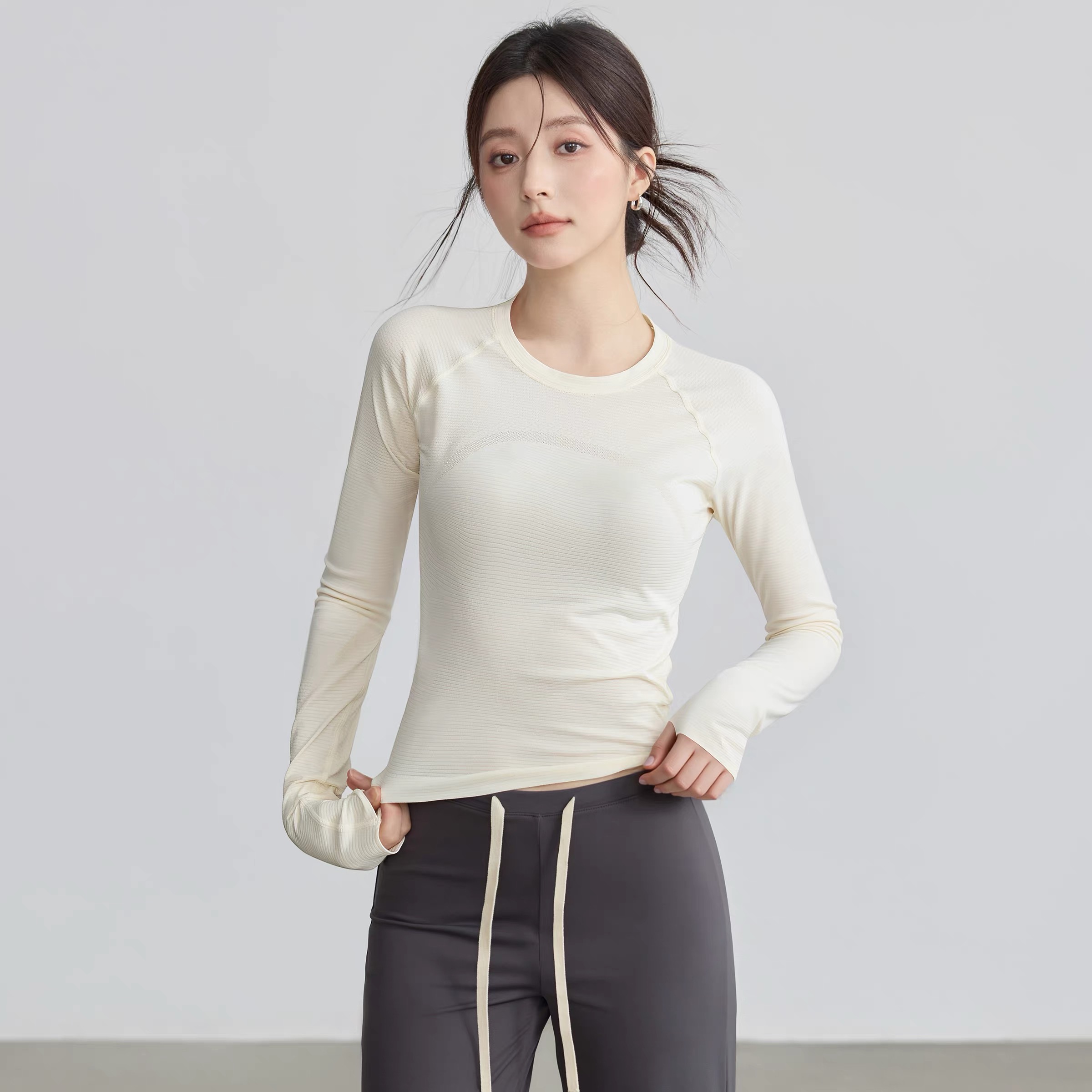 高弹紧身运动健身长袖瑜伽t恤女