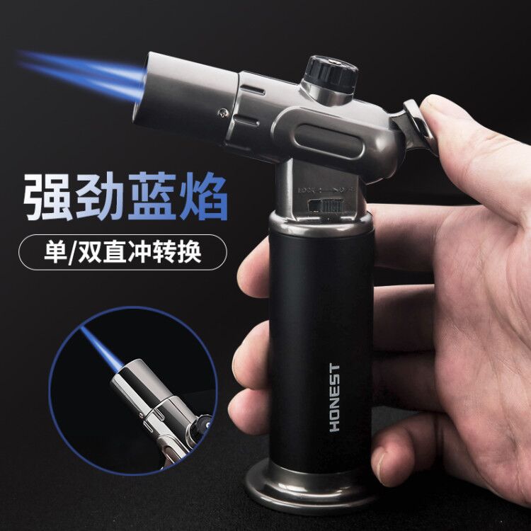 百诚直冲打火机创意充气高温喷枪 双/单火焰调节厨房户外烧烤用品
