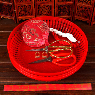 结婚用品婚庆针线篮新娘陪嫁妆红色收纳剪刀针线盒顶针百子