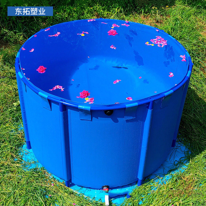 帆布养鱼池圆形帆布水池大型防水布庭院水池加厚折叠支架养殖池