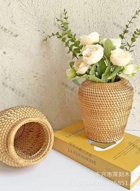 越南藤编工艺品藤编花瓶草编瓶客厅家居装饰插花摆件桌面篮花瓶篮