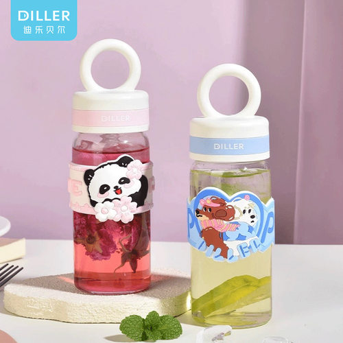 diller卡通儿童水杯女高颜值便携迷你口袋杯耐热耐冷高硼硅玻璃杯