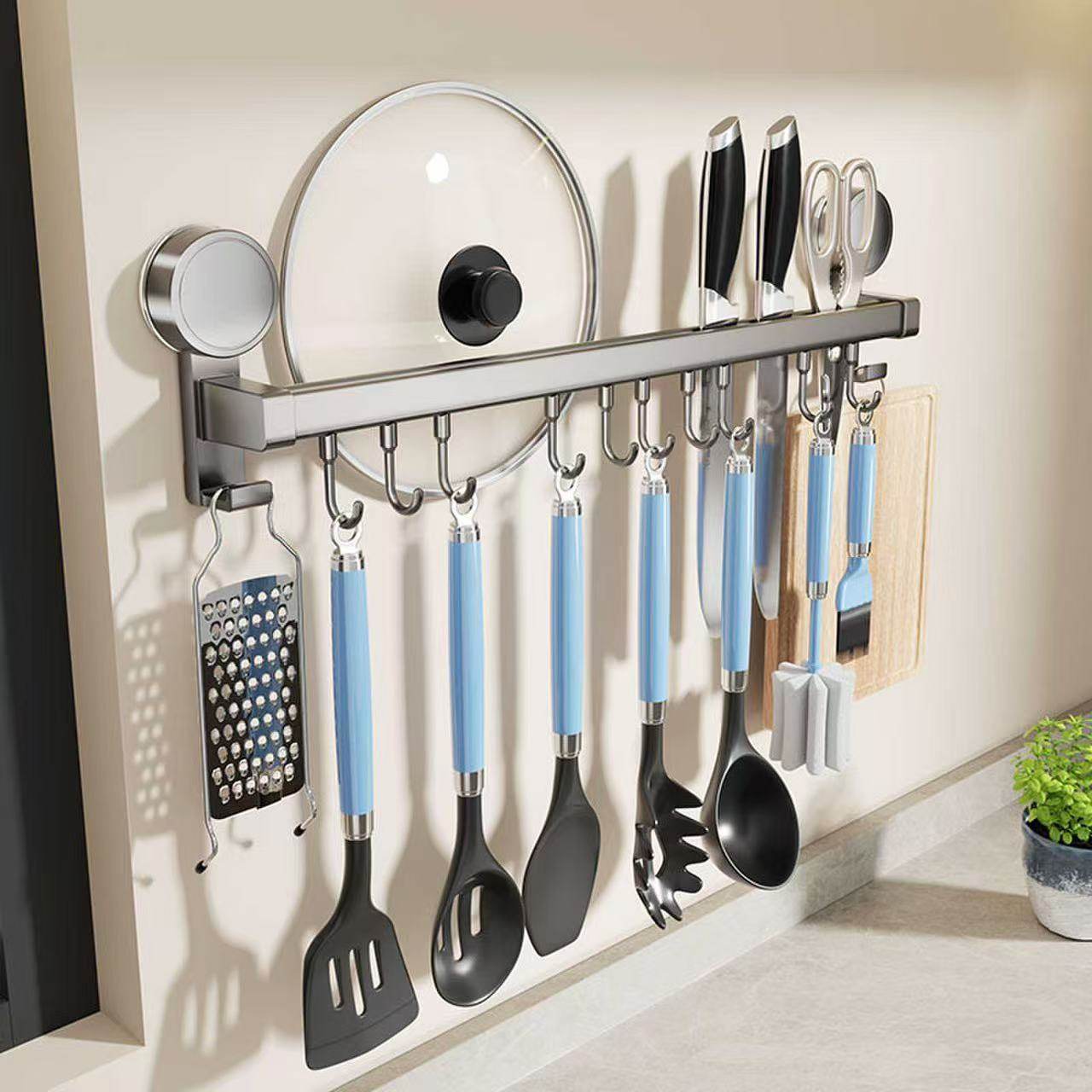 吸盘厨房挂钩免打孔挂杆厨房置物架挂锅铲勺子收纳排钩壁挂式架子,厨房/烹饪用具,抹布架/厨房清洁收纳架,淘宝优惠券,粉丝福利购,淘宝优惠卷