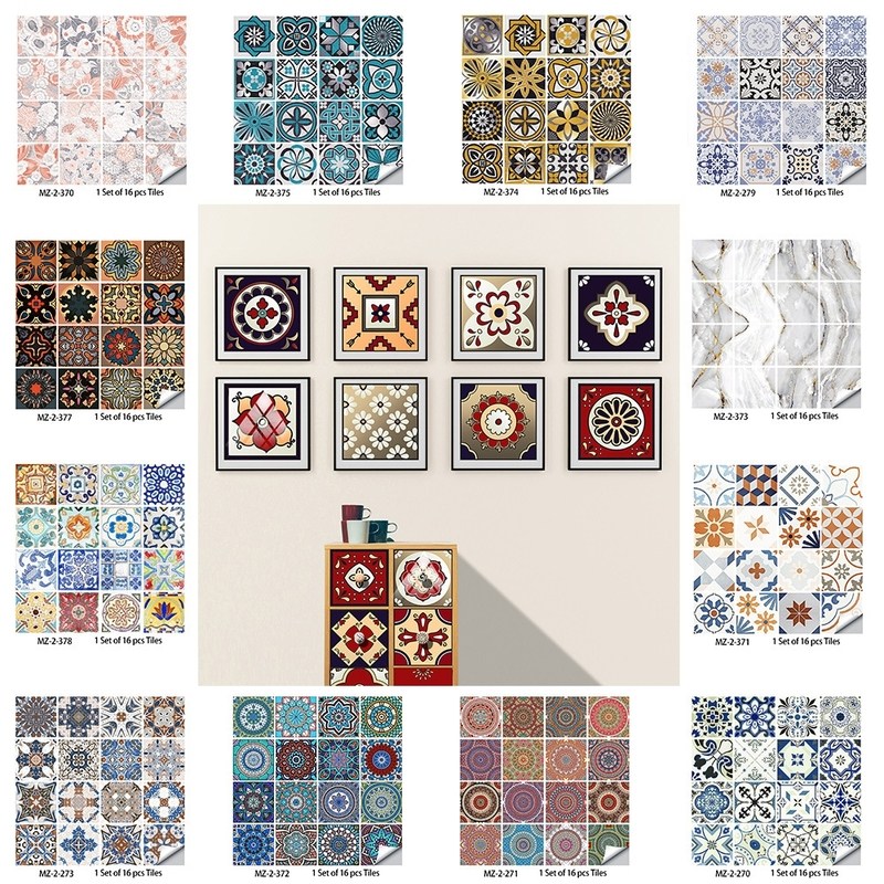 25款16片装花砖瓷砖贴纸家居翻新浴室厨房橱柜装饰改造自粘墙贴,家居饰品,软装墙贴,淘宝优惠券,粉丝福利购,淘宝优惠卷