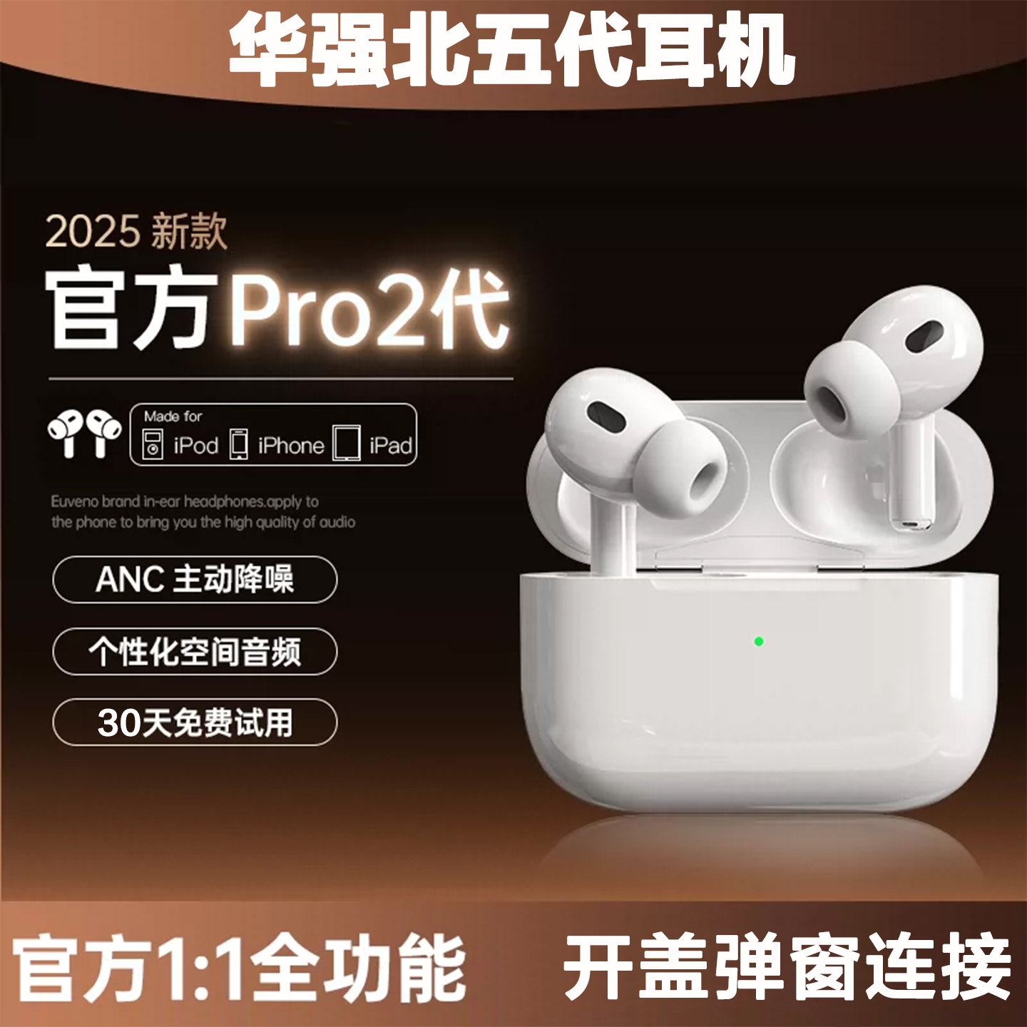 新款华强北五代Pro2无线蓝牙耳机适用于苹果手机入耳式降噪耳机