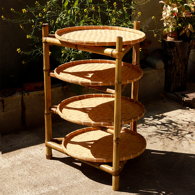 越南竹架子竹编置物架竹制品簸箕火锅架多层楠竹晾茶晒架竹三脚架