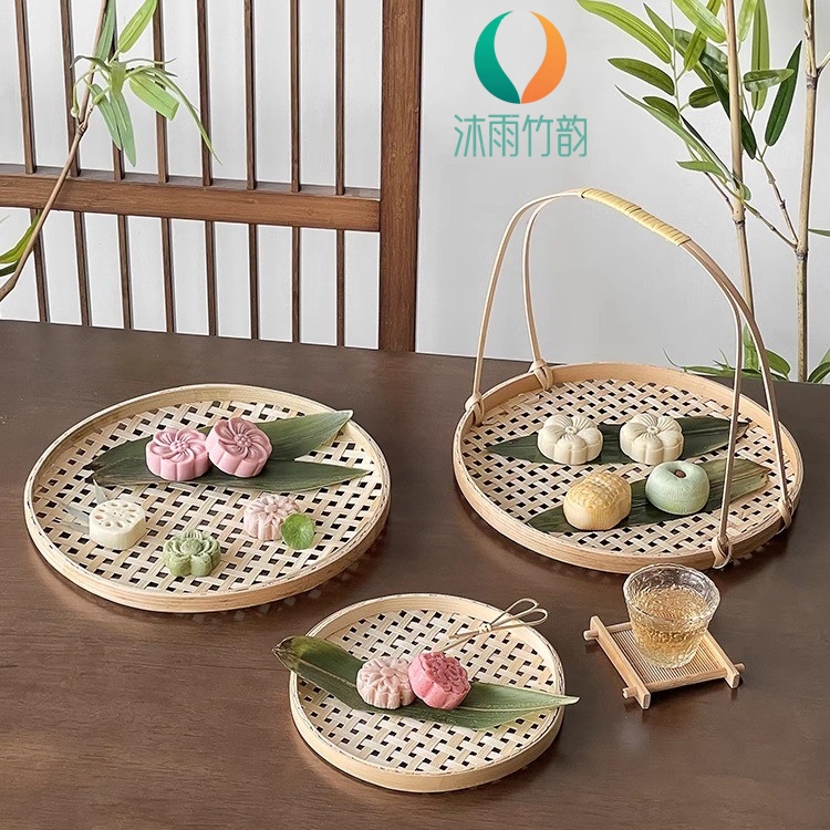 手工竹编制品小篮双层茶点