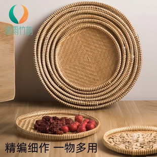 竹编竹制无孔圆簸箕有孔竹筛子家用果盘收纳筐箩筐晾晒干货盘米筛