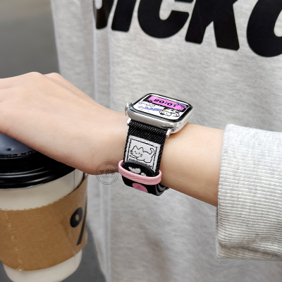 学长家原创牛仔刺绣猫咪真皮表带