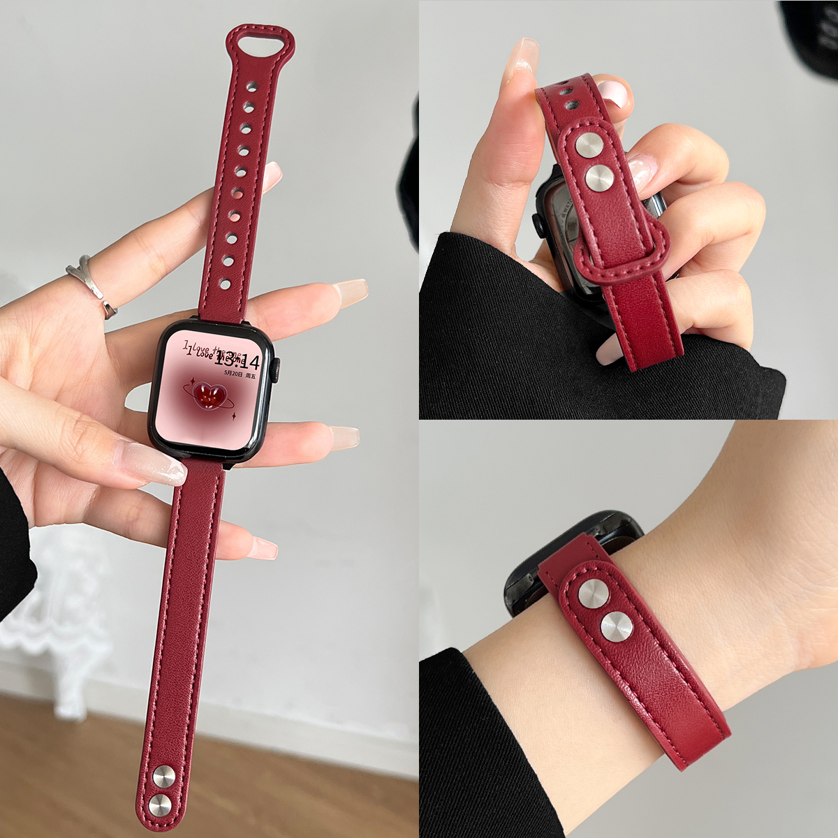 学长家新款创意双扣皮质表带女生