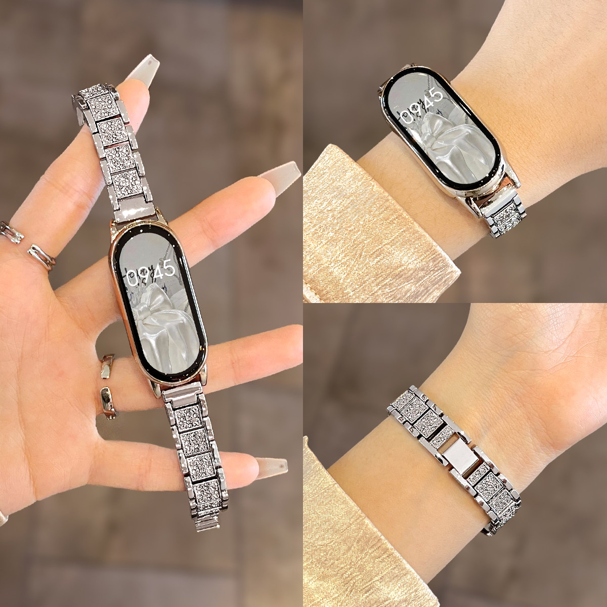 适用小米手环10/9手表带链金属满钻8nfc版手腕带系列7智能运动6手表链5高级感4女生替换手链八九代新品陶瓷款