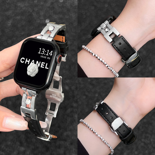 学长家创意皮质蝴蝶扣表带老钱风