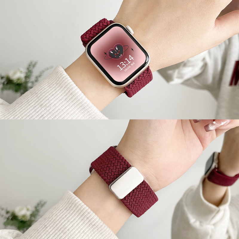 学长家新款酒红编织磁吸表带高级