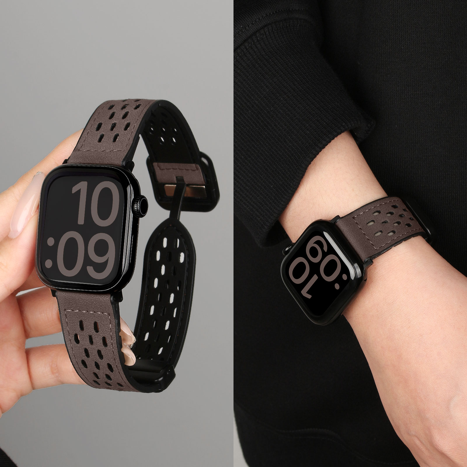 学长家创意网洞疯马皮表带秋冬男