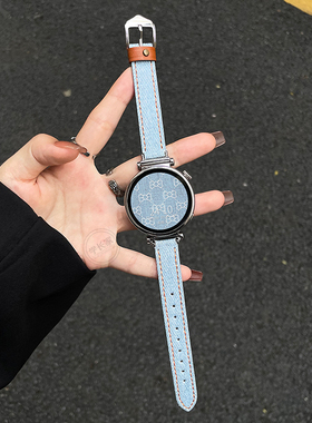 适用小米小米手表watchs4sport表带牛仔真皮xiaomi watchs3智能watchs2替换手表带s1腕带watchcolor2运动版女