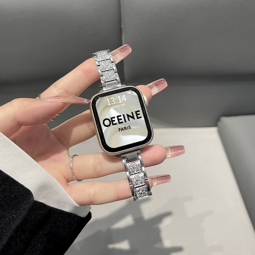 适用iwatchs9手表带质感s10苹果智能11手表链applewatchs9新款金属满钻iwatchse高级感女款s8s7s6小众5小香风