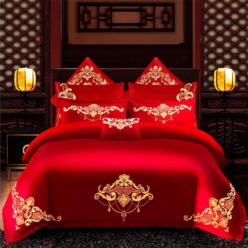 婚庆四件套大红刺绣新婚喜被床单被套结婚床上用品婚礼官网裸睡,床上用品,婚庆床品套件,淘宝优惠券,粉丝福利购,淘宝优惠卷