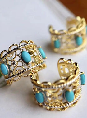 S925镀金色镶嵌仿白玉睡美人戒指