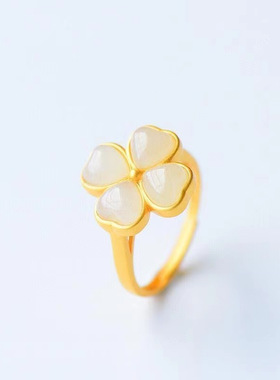 和田玉四叶草吊坠纯银项链