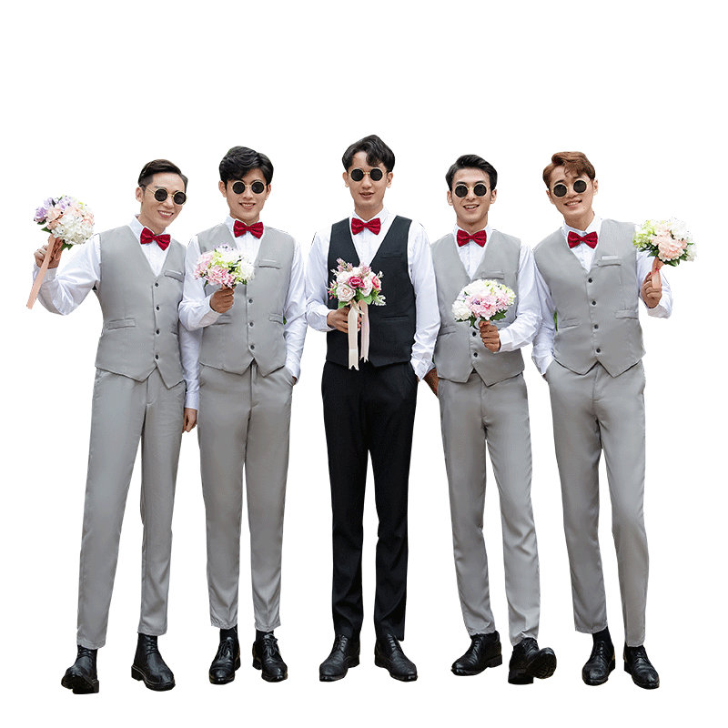 伴郎服兄弟装白衬衣西装兄弟团礼服秋冬西式结婚衬衫马甲三件套装