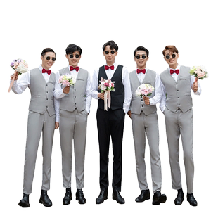 伴郎服兄弟装白衬衣西装兄弟团礼服冬季西式结婚衬衫马甲三件套装