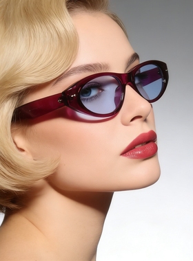 猫眼紫红椭圆防UV400近视墨镜