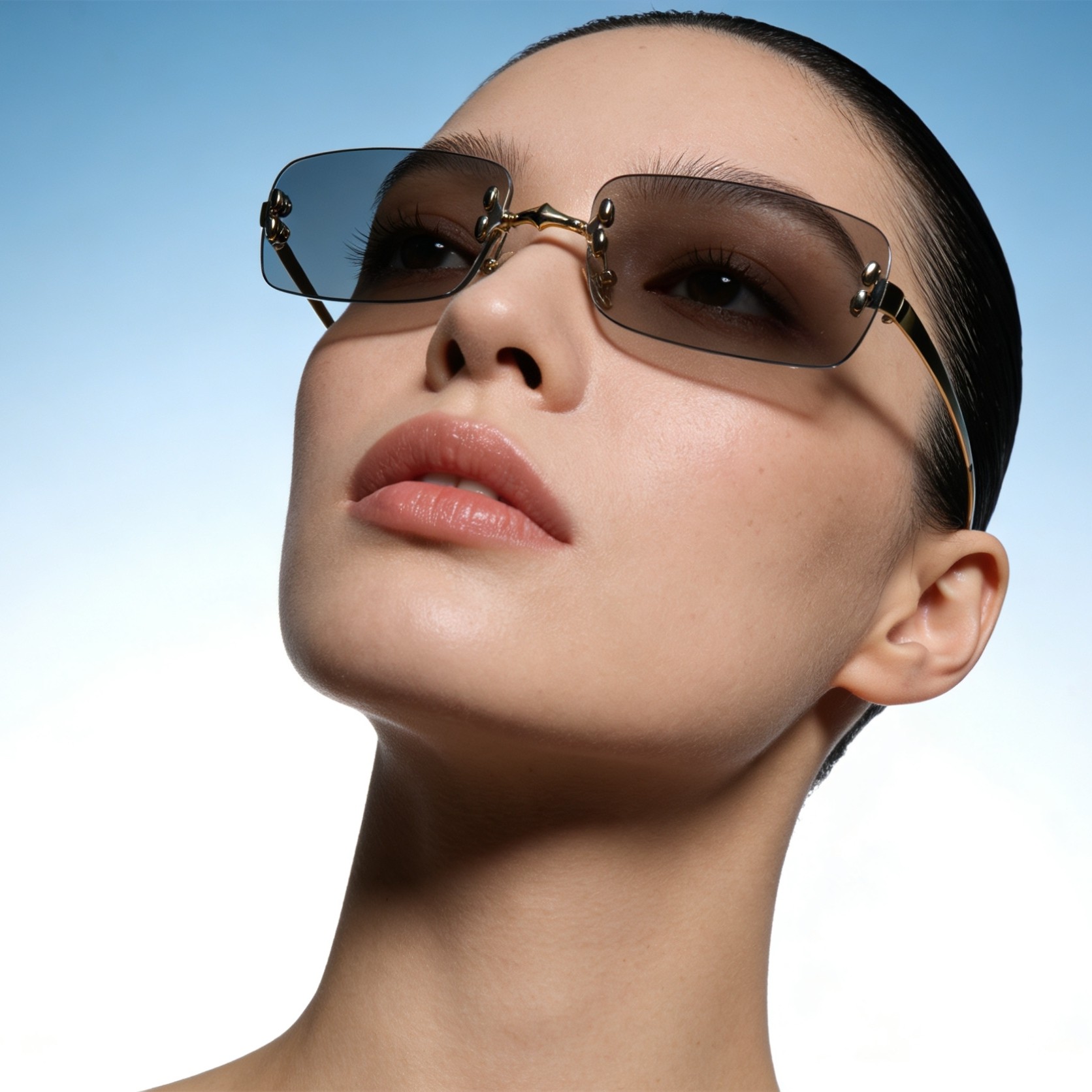 无框长方形小众太阳眼镜